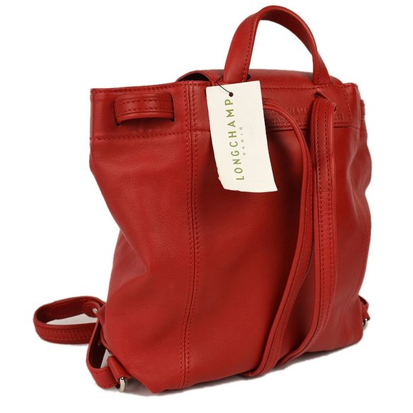 LONGCHAMP Cherry Red Le Pliage Sac A Dos Leather XS Backpack NEW
